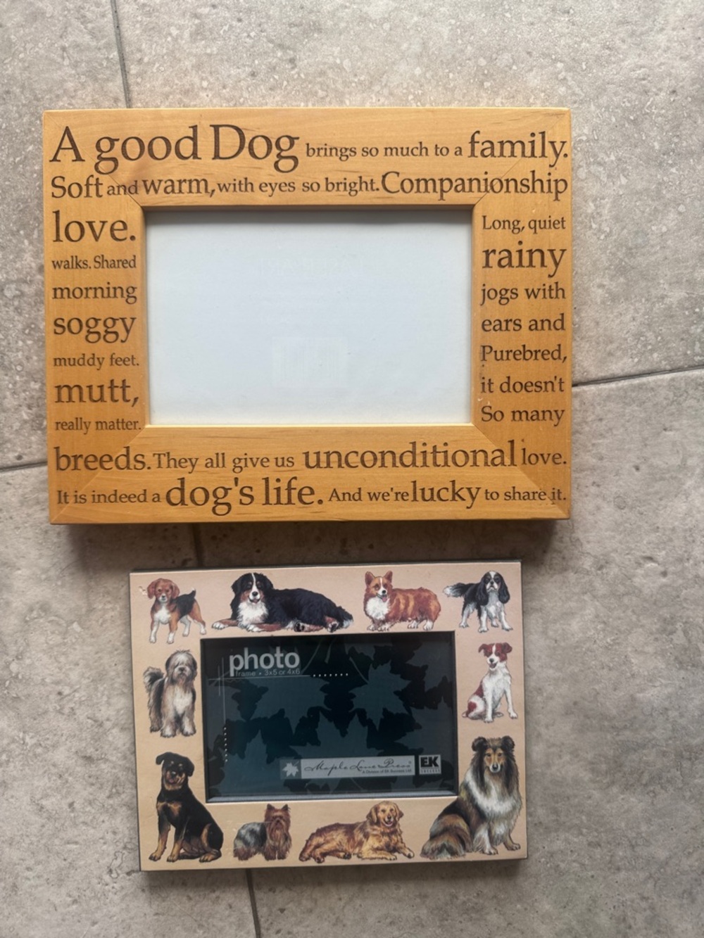 Two dog themed photo frames.